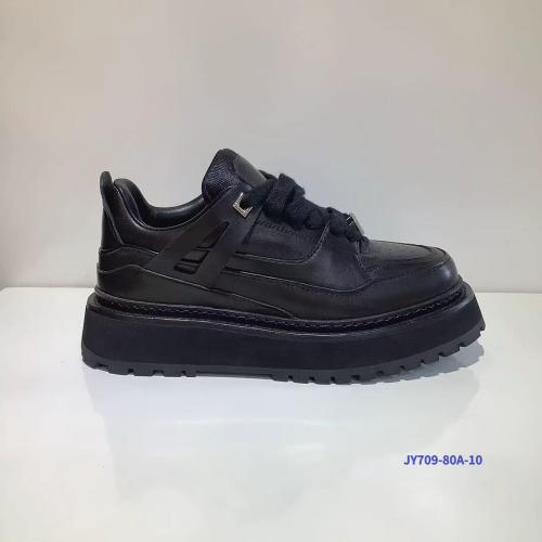2026 New Two Styles Platform Black Sneakers Calf Leather & Cow Suede Upper Pig Mesh Spliced Lining Cow Insole Rubber Foam Combined Sole Height Increasing Casual Shoes